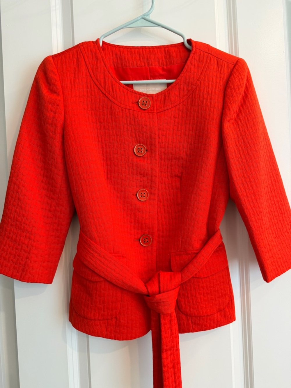 Banana Republic Red Orange Belted Textured Jacket